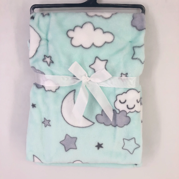 Printing Flannel Fleece Baby Receiving Blanket with Cute Mint Moons & Stars for Boys and Girls