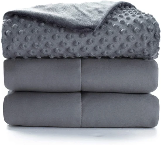 Образец персонализации: двухслойное утяжеленное одеяло из минки, хлопковое покрытие, серый цвет на заказ, мягкое утяжеленное одеяло.